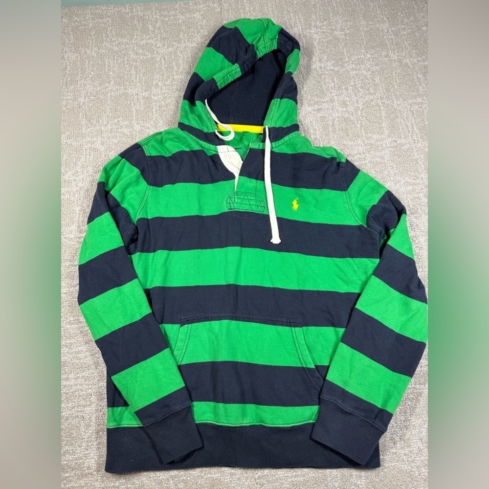 VTG Polo Ralph Lauren Stripe Rugby Hoodie Sweatshirt Read Below